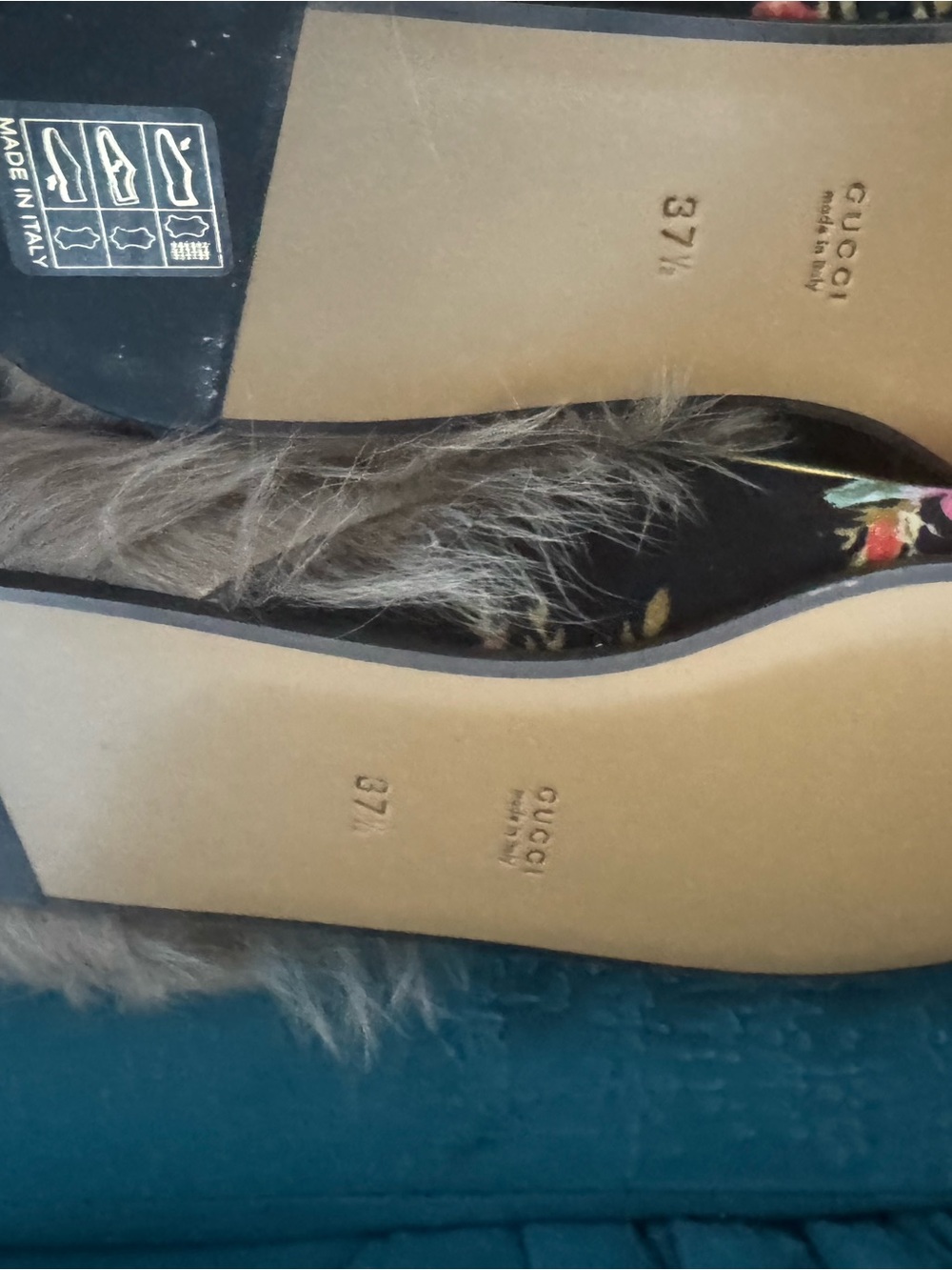 Gucci Black Floral Velvet Fur-Lined Horsebit Mule - Picture 3 of 3